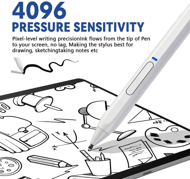 Alt view image 2 of 6 - Surface Pro Pen with Eraser, 4096 Pressure, Palm Rejection, USB-C Charging | Magnetic Stylus for Microsoft Surface Pro 12-inch/11/10/X/9/8/Book 3/Studio 2/Go 4, ASUS, DELL, HP, Kobo Libra Colour White
