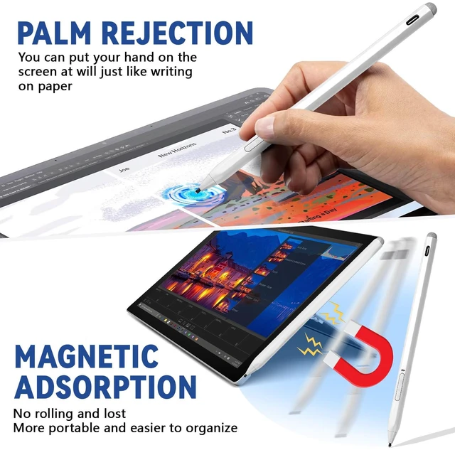 Alt view image 3 of 6 - Surface Pro Pen with Eraser, 4096 Pressure, Palm Rejection, USB-C Charging | Magnetic Stylus for Microsoft Surface Pro 12-inch/11/10/X/9/8/Book 3/Studio 2/Go 4, ASUS, DELL, HP, Kobo Libra Colour White