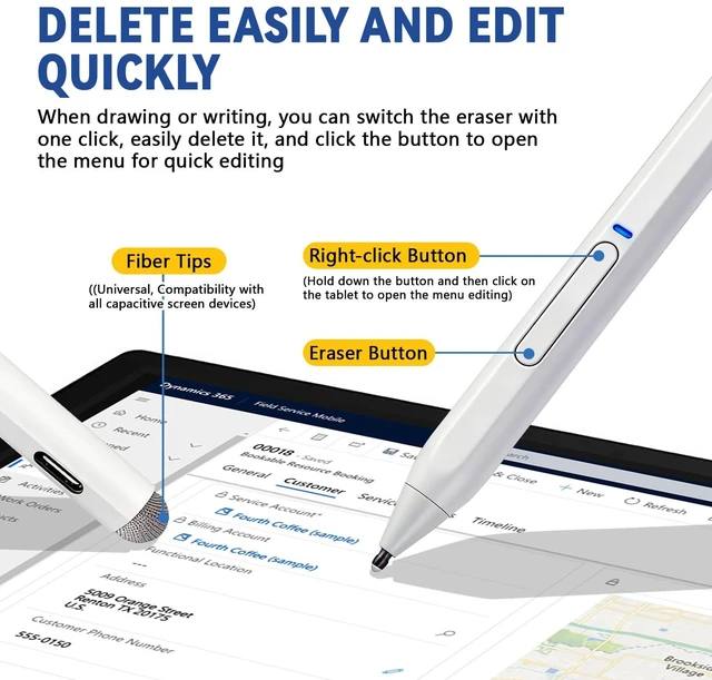 Alt view image 4 of 6 - Surface Pro Pen with Eraser, 4096 Pressure, Palm Rejection, USB-C Charging | Magnetic Stylus for Microsoft Surface Pro 12-inch/11/10/X/9/8/Book 3/Studio 2/Go 4, ASUS, DELL, HP, Kobo Libra Colour White