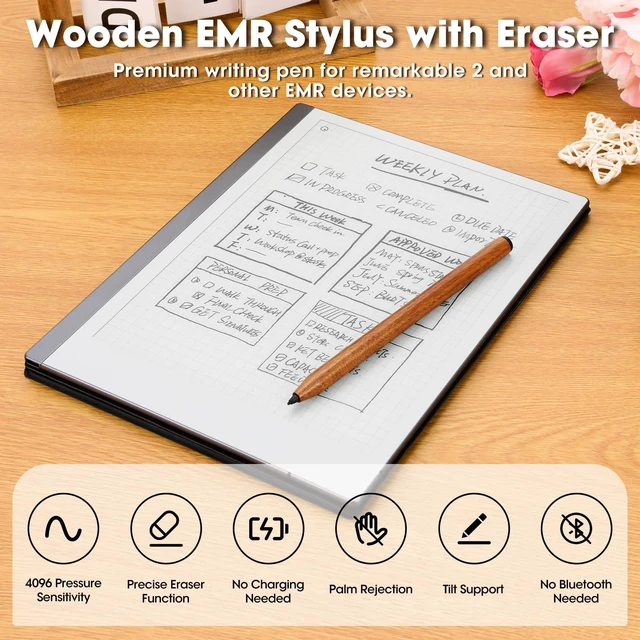 Alt view image 3 of 6 - Wooden Replacement for Kindle Scribe Pen with Eraser, EMR Stylus for Remarkable 2 Pen with Eraser, 4096 Pressure Levels, Tilt Support, Palm Rejectionwith 3 Pen Tips