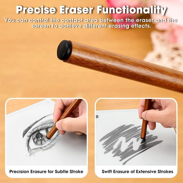 Alt view image 4 of 6 - Wooden Replacement for Kindle Scribe Pen with Eraser, EMR Stylus for Remarkable 2 Pen with Eraser, 4096 Pressure Levels, Tilt Support, Palm Rejectionwith 3 Pen Tips