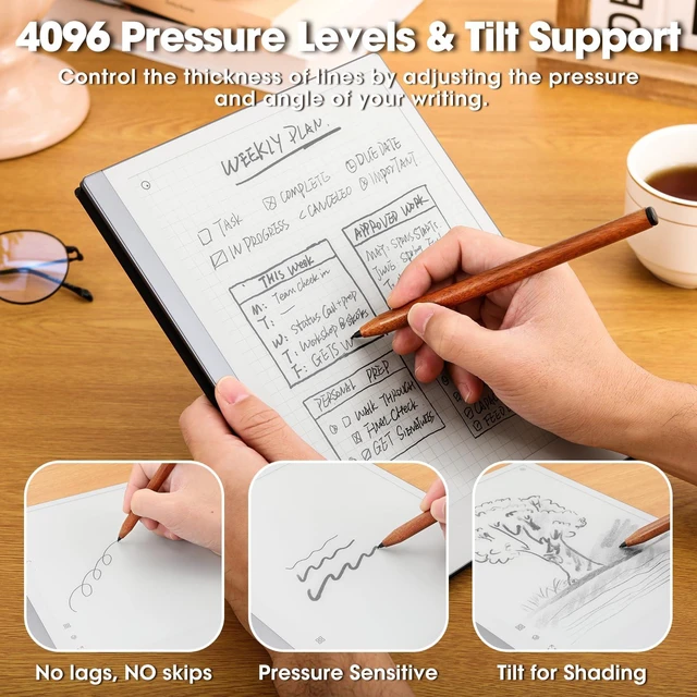 Alt view image 5 of 6 - Wooden Replacement for Kindle Scribe Pen with Eraser, EMR Stylus for Remarkable 2 Pen with Eraser, 4096 Pressure Levels, Tilt Support, Palm Rejectionwith 3 Pen Tips