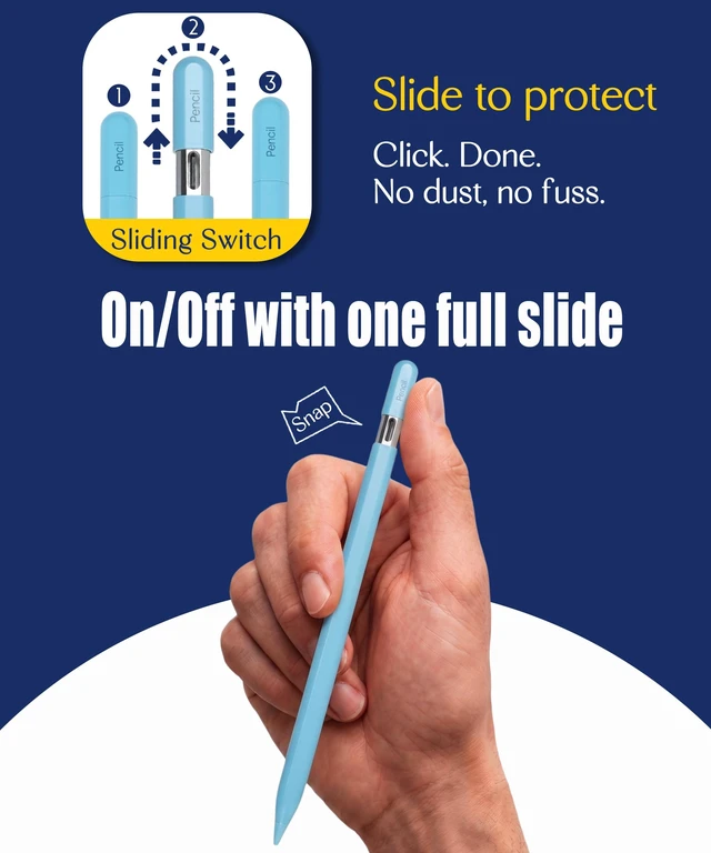 Alt view image 2 of 7 - Aplfan USB-C Pencil for Apple iPad 2018-2026: Slide-Switch & Hidden-Port | Stylus Pen with Tilt Sensitivity & Palm Rejection for iPad 6-11th, Mini 5-7th, Air 3-5th/M2/M3&Pro 11"/12.9"/13"(M4/M5)Blue