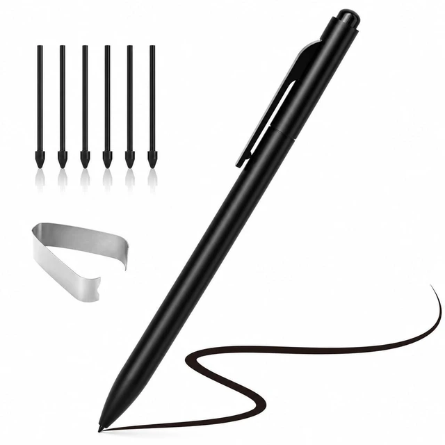 Main image of Magnetic Stylus Pen Compatible with Remarkable 1/2 & Kindle Scribe, Black | 4096 pressure levels with top eraser; includes 6 replacement tips and a pen clip for writing, sketching and note-taking.