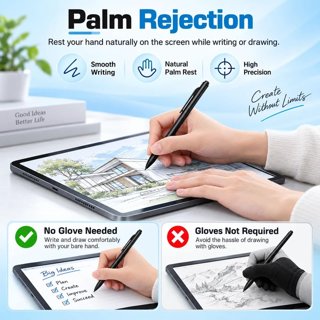 Alt view image 4 of 7 - Magnetic Stylus Pen Compatible with Remarkable 1/2 & Kindle Scribe, Black | 4096 pressure levels with top eraser; includes 6 replacement tips and a pen clip for writing, sketching and note-taking.