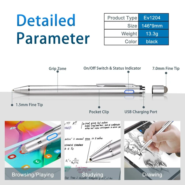 Alt view image 5 of 6 - Stylus Pen for Samsung Galaxy Tab A11/A9/A8/A7 | Digital Pencil with 1.5mm Ultra Fine Tip Stylist Pens for Samsung Galaxy Tab A11/A9/A8 ,Grey