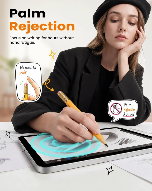 Alt view image 3 of 7 - OMOTON Stylus Pen for iPad 2018-2026, SP02 Pencil with Fidget Spinner | Tilt Sensitivity & Palm Rejection, Long Battery for iPad Pro/Air/MiniUnique Gift for Study, Work & Daily Use - Yellow