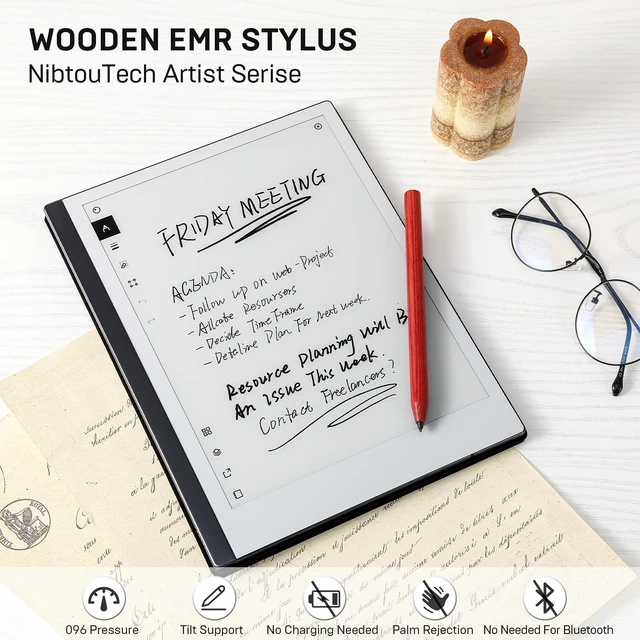 Alt view image 3 of 7 - Wooden Replacement for Kindle Scribe Pen with Eraser, EMR Stylus for Remarkable 2 Pen Replacement with Eraser, 4096 Pressure Levels, Tilt Support, Palm Rejectionwith 3 Pen Tips