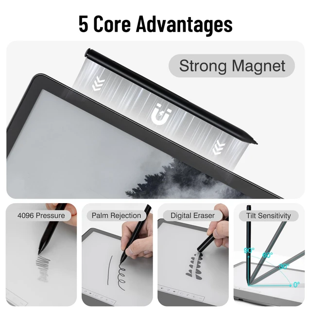 Alt view image 3 of 7 - Magnetic Stylus for Kindle Scribe Pen with Eraser, Replacement for Remarkable 2 Pen with Eraser, EMR Pen for Kindle Scribe Stylus, 4096 Pressure Sensitivity,Palm Rejection,Tilt Support with 5 Pen Tips