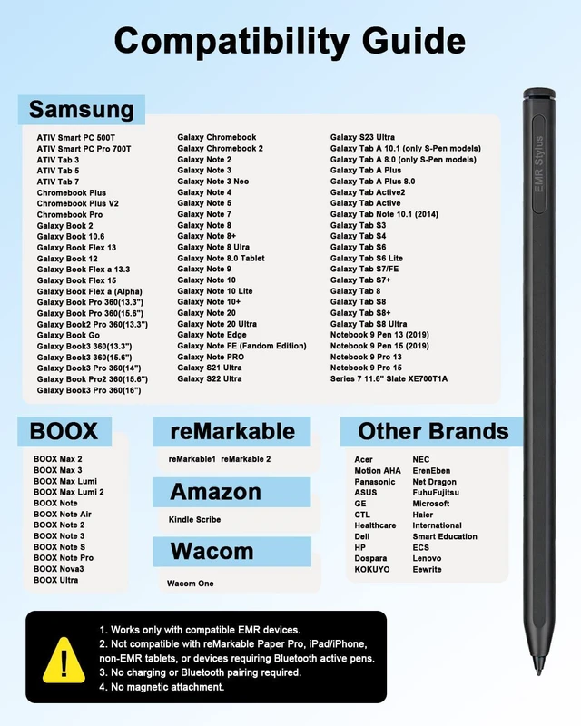 Alt view image 2 of 7 - No-Charge Magnetic EMR Stylus Pen for Remarkable 2 with Eraser, 5 Tips | 4096 Pressure, Tilt & Palm Rejection, Precision Digital Stylus Compatible with Remarkable 1/2, Kindle Scribe, Samsung, BOOX