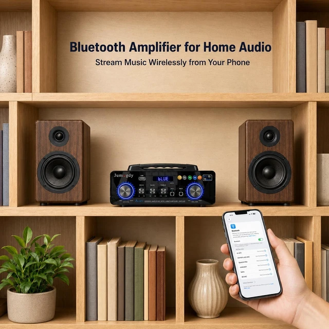 Alt view image 2 of 7 - Portable 2Channel Bluetooth Stereo Amplifier& Receiver 60W RMS × 2 AMP | AV-971 Wireless Amp with FM Radio, USB/SD Inputs & Remote Control, Handle Carrying for Party, Garage Karaoke