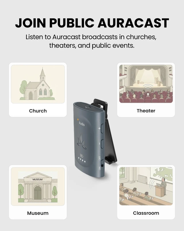 Alt view image 3 of 7 - Avantree AuraClip Auracast Receiver with 3.5mm AUX Output | Works with any Auracast Transmitter, Clip-On Design, Ideal for Public Venues