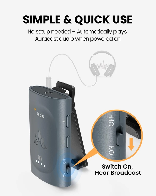 Alt view image 6 of 7 - Avantree AuraClip Auracast Receiver with 3.5mm AUX Output | Works with any Auracast Transmitter, Clip-On Design, Ideal for Public Venues