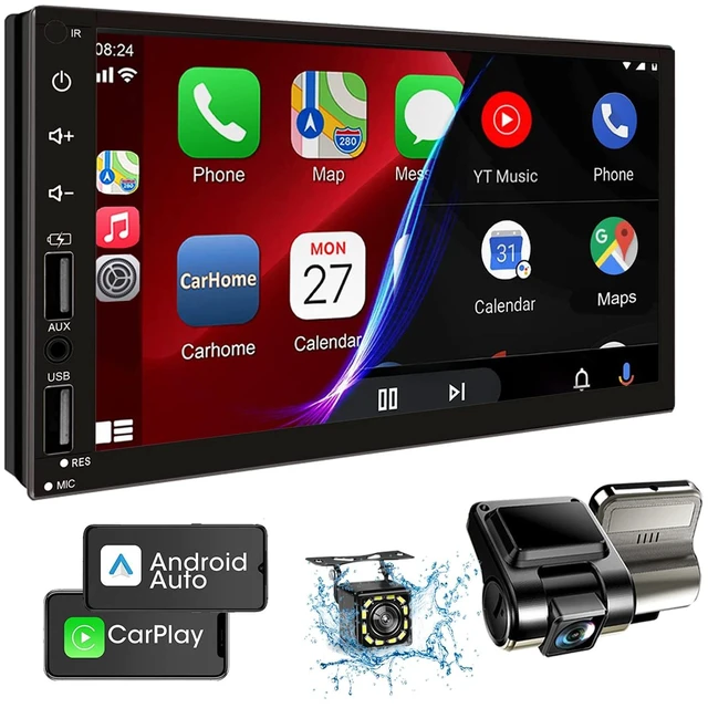 Main image of Leadfan Double Din Car Stereo with Backup Camera & Dash Cam | 7inch HD Touchscreen Car Audio Receivers Double Din Radio with Caplay, Android Auto, Bluetooth, FM/2 USB/AUX/Subwoofer/SWC