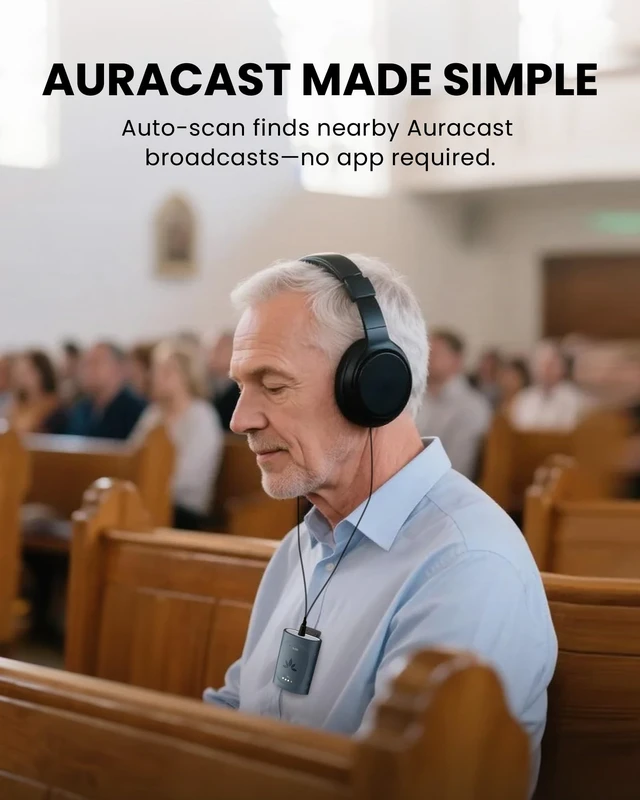 Alt view image 7 of 7 - Avantree AuraClip Auracast Receiver with 3.5mm AUX Output | Works with any Auracast Transmitter, Clip-On Design, Ideal for Public Venues