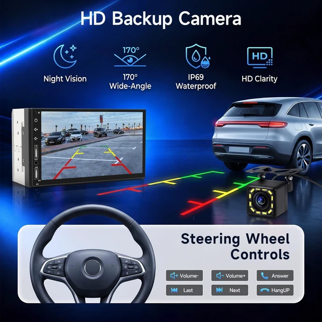 Alt view image 6 of 7 - Leadfan Double Din Car Stereo with Backup Camera & Dash Cam | 7inch HD Touchscreen Car Audio Receivers Double Din Radio with Caplay, Android Auto, Bluetooth, FM/2 USB/AUX/Subwoofer/SWC