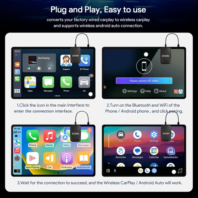 Alt view image 5 of 7 - ZHNN Carplay AI Box, Wireless Carplay Android Auto AI Box Smart AI Box 2+16G AI Box for OEM Wired Carplay, WiFi Version