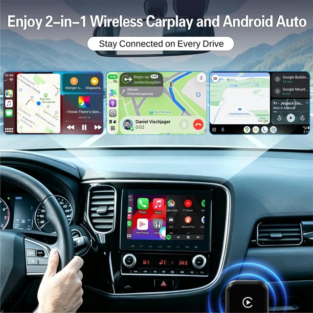Alt view image 3 of 7 - 2026 Upgraded Wireless CarPlay Adapter for iphone & Android Auto, 2-in-1 | Converts Factory Wired Apple CarPlay/Android Auto to Wireless, iOS 10+/Android 11+, Fast Auto Reconnect, Remembers 2 Phones