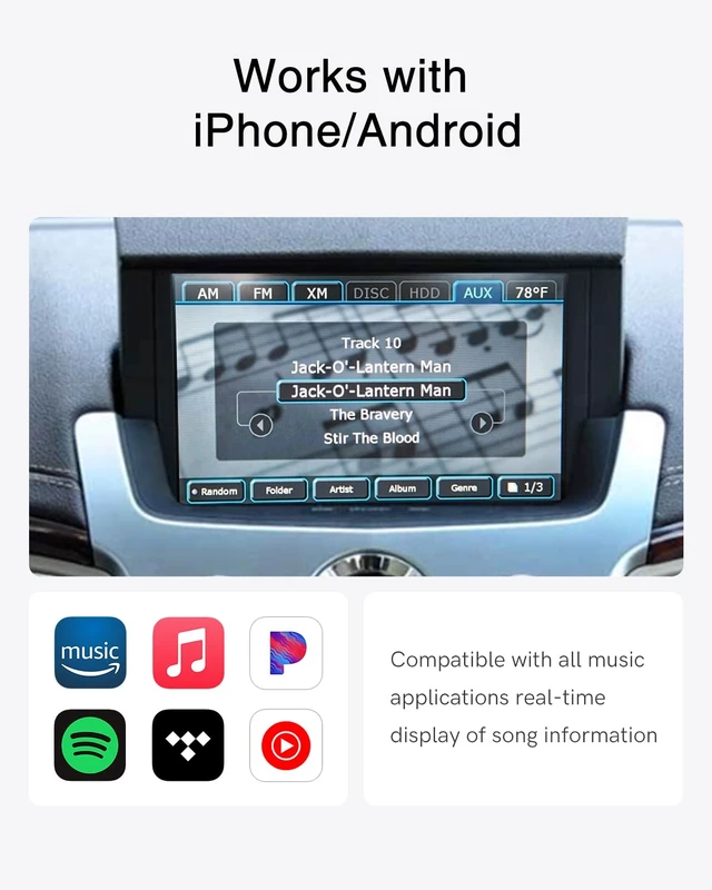 Alt view image 2 of 7 - CHOOCL Bluetooth Adapter for 2008-2012 Cadillac,CTS AUX+USB Music Receiver | Qualcomm aptX HD audio with steering wheel controls & song info display. AUX+USB plug and play. iOS/Android compatible.