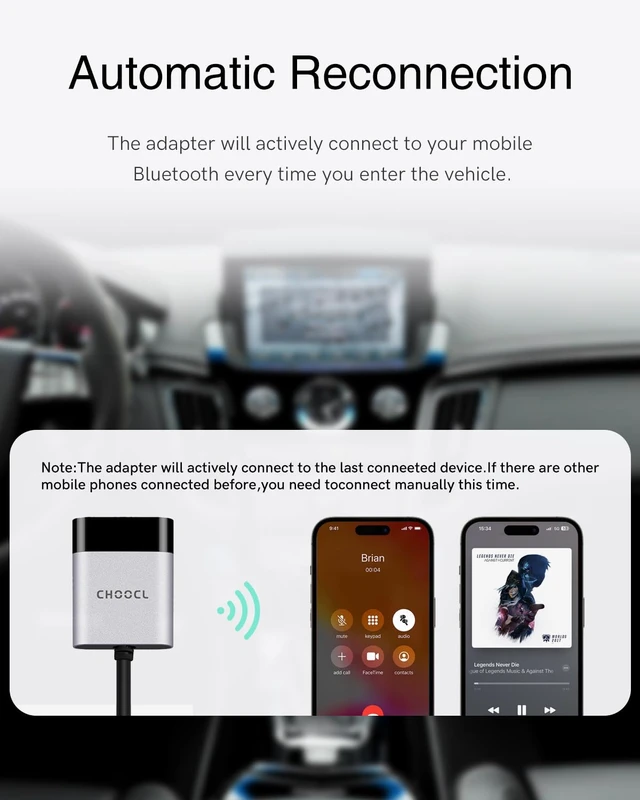 Alt view image 7 of 7 - CHOOCL Bluetooth Adapter for 2008-2012 Cadillac,CTS AUX+USB Music Receiver | Qualcomm aptX HD audio with steering wheel controls & song info display. AUX+USB plug and play. iOS/Android compatible.