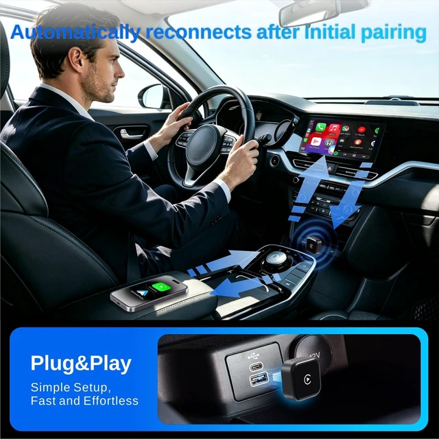 Alt view image 5 of 7 - 2026 Upgraded Wireless CarPlay Adapter for iphone & Android Auto, 2-in-1 | Converts Factory Wired Apple CarPlay/Android Auto to Wireless, iOS 10+/Android 11+, Fast Auto Reconnect, Remembers 2 Phones