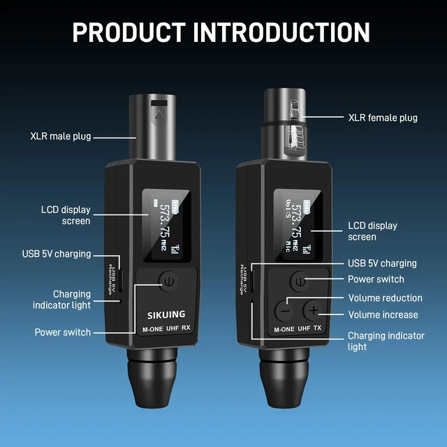Alt view image 2 of 7 - Wireless Microphone System UHF Professional XLR Transmitter+Receiver, Supports Dynamic/Condenser Microphones & 48V Phantom Power, Suitable for Electric Guitar, Bass, Mixers, PA Systems (One drag two)