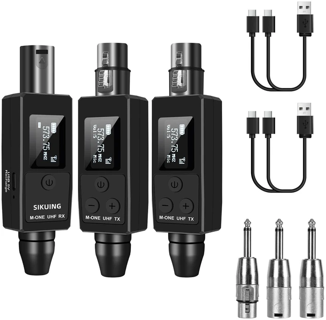 Main image of Wireless Microphone System UHF Professional XLR Transmitter+Receiver, Supports Dynamic/Condenser Microphones & 48V Phantom Power, Suitable for Electric Guitar, Bass, Mixers, PA Systems (One drag two)