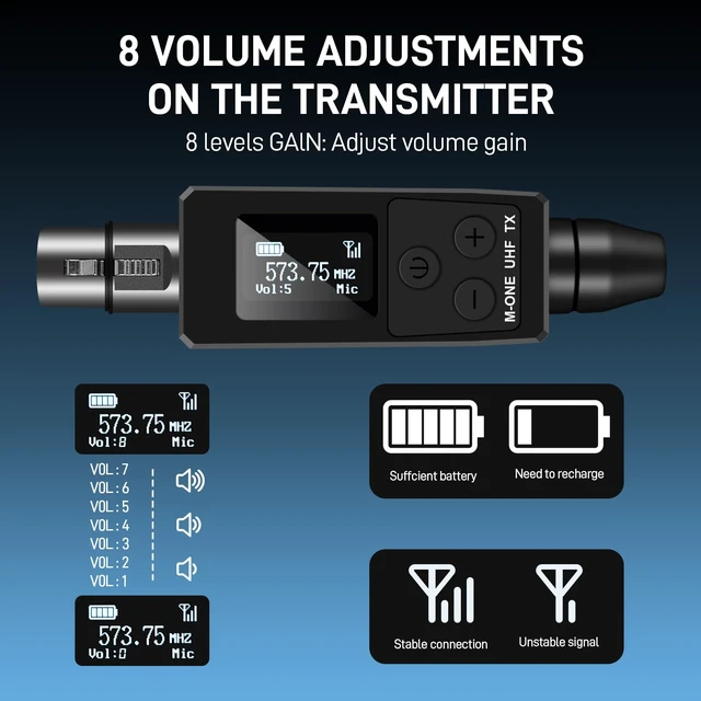 Alt view image 6 of 7 - Wireless Microphone System UHF Professional XLR Transmitter+Receiver, Supports Dynamic/Condenser Microphones & 48V Phantom Power, Suitable for Electric Guitar, Bass, Mixers, PA Systems (One drag two)