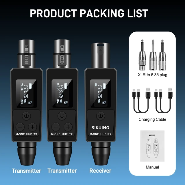 Alt view image 7 of 7 - Wireless Microphone System UHF Professional XLR Transmitter+Receiver, Supports Dynamic/Condenser Microphones & 48V Phantom Power, Suitable for Electric Guitar, Bass, Mixers, PA Systems (One drag two)