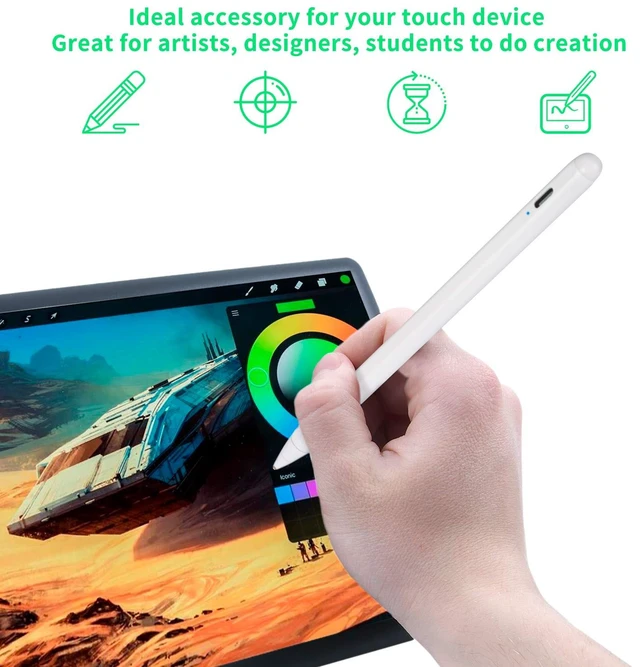 Alt view image 2 of 6 - Electronic Stylus for iPad 5th Generation 9.7" 2017 Pencil,Type-C Rechargeable Active Capacitive Pencil Compatible with Apple iPad 5th Gen 9.7-inch Stylus Pens,Good on iPad Drawing Pens,White