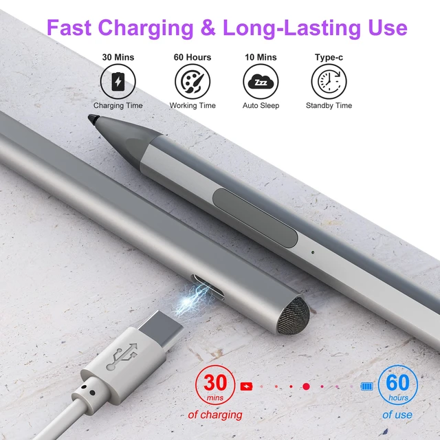 Alt view image 4 of 7 - Surface Pen - Surface Pro Pen Stylus for Surface Pro 11/9/10/8/X/7/6/5/4/3, USB-C Fast Charge, 4096 Pressure Sensitivity, Palm Rejection Surface Pen for Surface Go 2/3/4/Book/Laptop/Studio