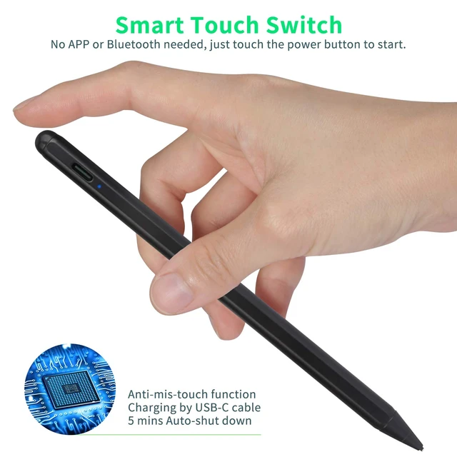 Alt view image 2 of 6 - Electronic Stylus for iPad Pro 9.7" Pencil,Active Capacitive Pencil Compatible with Apple iPad Pro 9.7-inch Stylus Pens,Good on Drawing and NotesType-C Rechargeable Pen, Black
