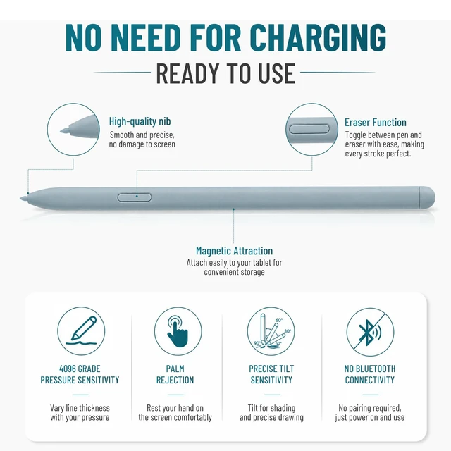 Alt view image 3 of 7 - Magnetic EMR Stylus Pen for Remarkable 2/1 with Eraser & 5 Tips, Blue | with Eraser Button, 4096 Pressure Sensitivity, Palm Rejection, Fit Kindle Scribe & Galaxy & Wacom Devices, with 5 Tips