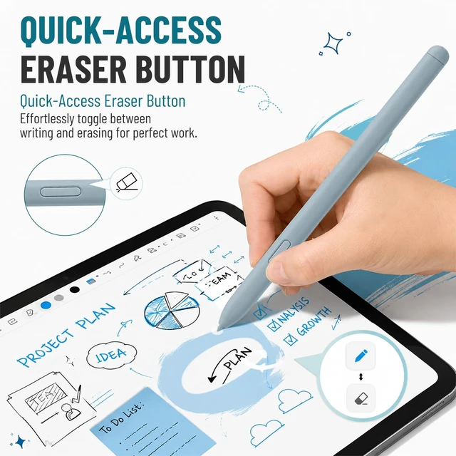 Alt view image 6 of 7 - Magnetic EMR Stylus Pen for Remarkable 2/1 with Eraser & 5 Tips, Blue | with Eraser Button, 4096 Pressure Sensitivity, Palm Rejection, Fit Kindle Scribe & Galaxy & Wacom Devices, with 5 Tips