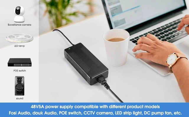 Alt view image 6 of 7 - 48V 5A Power Adapter Supply,48V5A Power Supply, 48V5A Power Supply for Home Audio Bluetooth Stereo Receiver Amplifier Mini Hi-Fi Class D Integrated Amp Such, amplifiers, poe Switch.