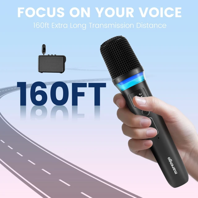 Alt view image 5 of 7 - Marengo Wireless Microphones, Volume Control, LED Lights, 40H, 200FT Range | UHF Stable Signal,LCD Dual Mics Display,Dual-Channel Receiver,200FT Long Range,40H Battery Life,Crystal Clear Sound