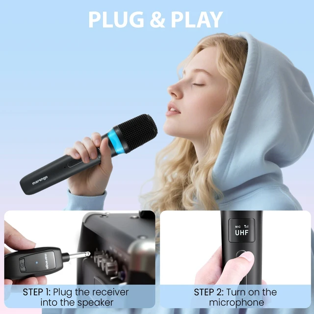 Alt view image 6 of 7 - Marengo Wireless Microphones, Volume Control, LED Lights, 40H, 200FT Range | UHF Stable Signal,LCD Dual Mics Display,Dual-Channel Receiver,200FT Long Range,40H Battery Life,Crystal Clear Sound