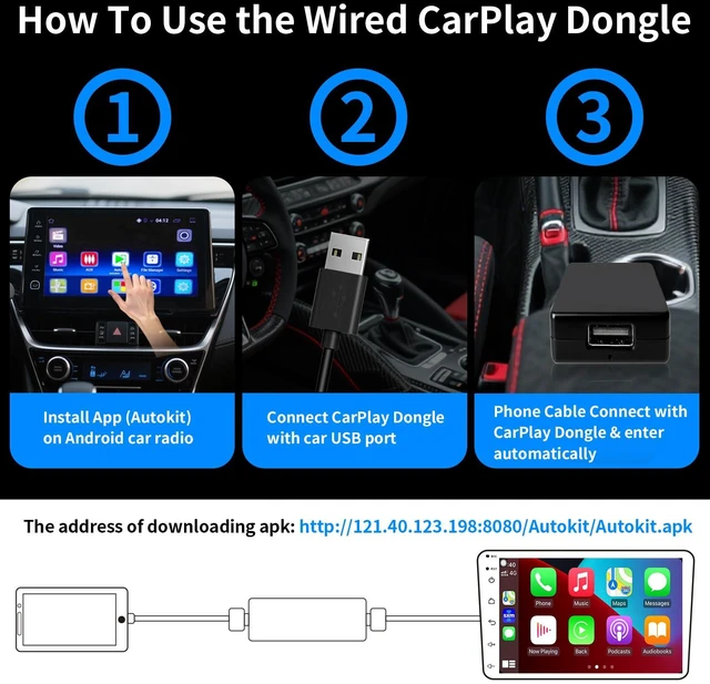 Alt view image 3 of 6 - Wired CarPlay Adapter USB Dongle for Car Radio with Android Version 4.2 or Above Connection for Wired CarPlay Mirroring Compatible with iOS and Android Phone System Wired Mirroring