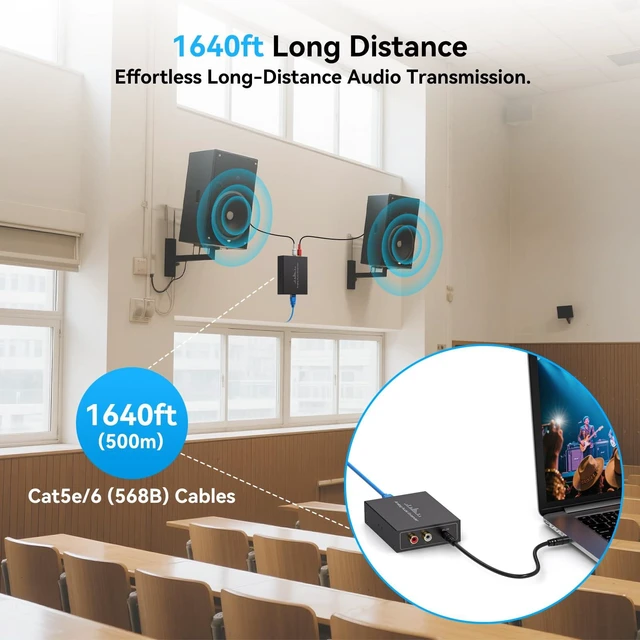 Alt view image 4 of 7 - Analog Audio Extender RCA 3.5MM Stereo Over Ethernet LAN Single Cat5e/6 Cable, up to 1640FT/500M No External Power Required for Home Theater Church AMP Long Distance Audio Transmission