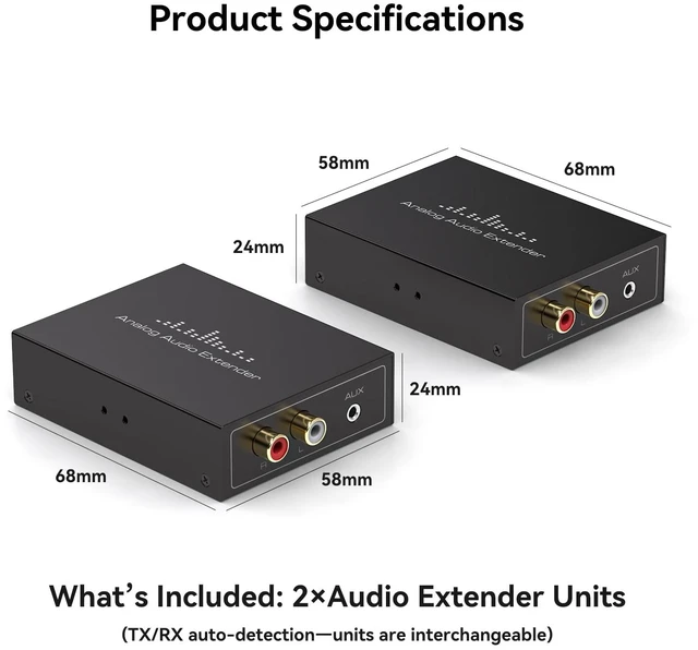 Alt view image 7 of 7 - Analog Audio Extender RCA 3.5MM Stereo Over Ethernet LAN Single Cat5e/6 Cable, up to 1640FT/500M No External Power Required for Home Theater Church AMP Long Distance Audio Transmission
