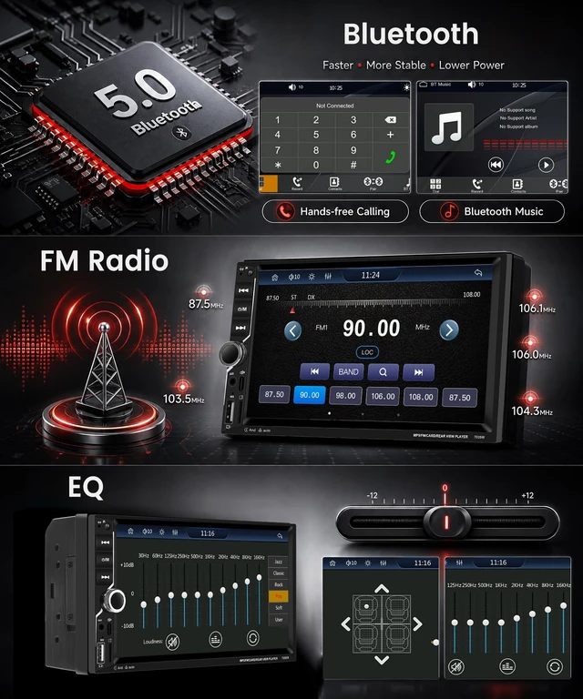 Alt view image 4 of 7 - Rimoody Double Din Wireless Carplay Car Stereo Android Auto, 7 Inch Touch Screen 2 Din Car Radio with Mirror Link Bluetooth FM EQ SWC Dual USB Fast Charge Support Backup Camera