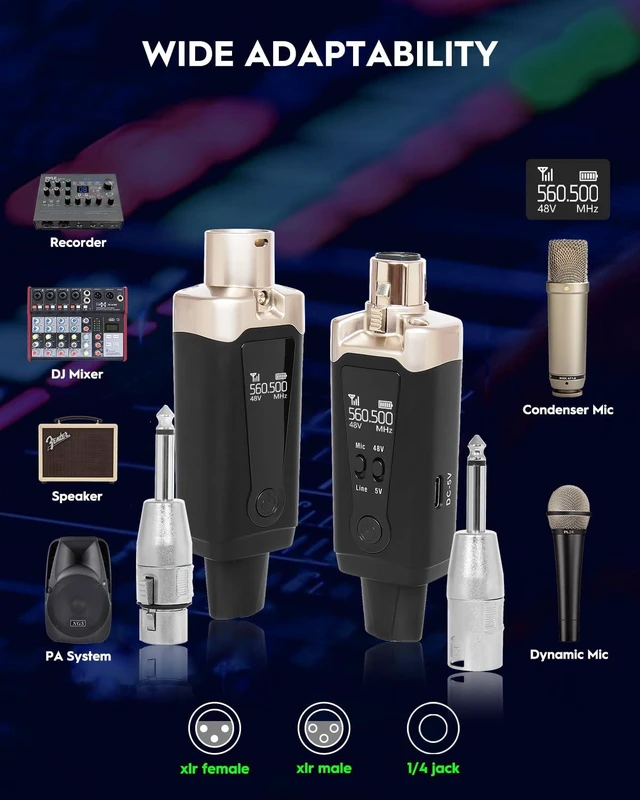 Alt view image 2 of 7 - M2 UHF Wireless XLR Mic Transmitter & Receiver, 16 Channels | For dynamic microphones; supports 9-24V phantom power and works with audio mixers and PA speakers