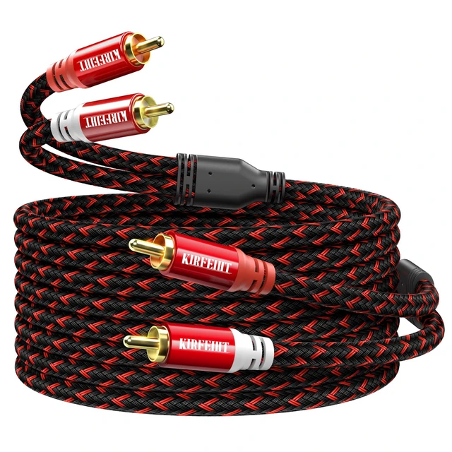 Main image of KIRFEIHT RCA Cables 25 FT, 2RCA to 2RCA OFC Core RCA Cables for Car Audio | Gold-Plated Connectors Nylon Braided Subwoofer Cable for Home Theater, HDTV, Amplifiers, Speakers - Red & Black