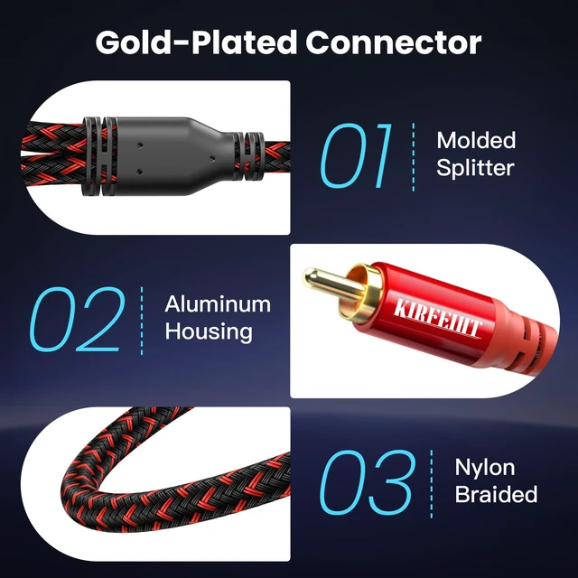 Alt view image 2 of 7 - KIRFEIHT RCA Cables 25 FT, 2RCA to 2RCA OFC Core RCA Cables for Car Audio | Gold-Plated Connectors Nylon Braided Subwoofer Cable for Home Theater, HDTV, Amplifiers, Speakers - Red & Black