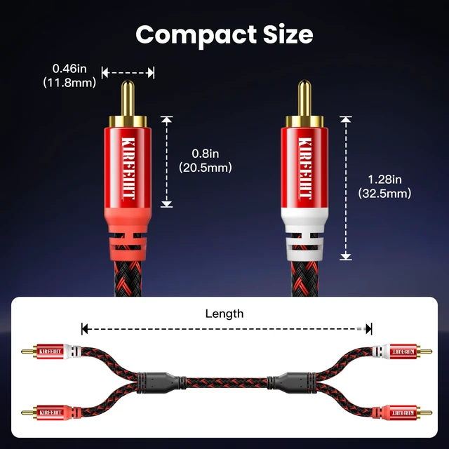 Alt view image 6 of 7 - KIRFEIHT RCA Cables 25 FT, 2RCA to 2RCA OFC Core RCA Cables for Car Audio | Gold-Plated Connectors Nylon Braided Subwoofer Cable for Home Theater, HDTV, Amplifiers, Speakers - Red & Black