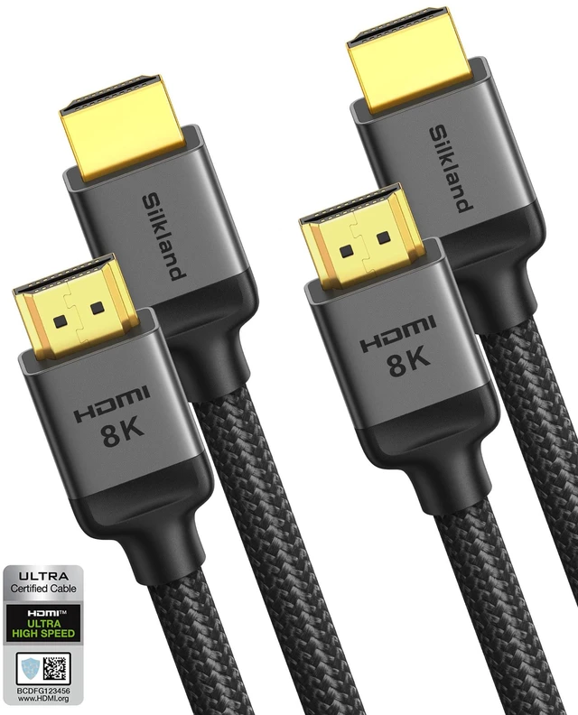 Main image of Silkland Certified HDMI 2.1 Cable 2-Pack 10FT, 48Gbps 10K 8K Braided Cords | 8K@60Hz, 4K@120Hz, Ultra High Speed, HDR10, eARC, HDCP 2.2/2.3, Soundbar, PS5, Xbox, Roku TV, Projector, Monitor, Gaming