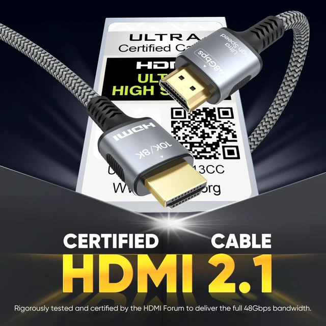 Alt view image 2 of 7 - URELEGAN Certified HDMI Cable 6FT 3-Pack,8K HDMI 2.1 Cord for Home Theater | Mlutipack Home Cinema Cables eARC,48Gbps & 8K@60Hz, Shielded HDMI Cable for Soundbar, Roku/Apple TV PS5, Xbox and Projector