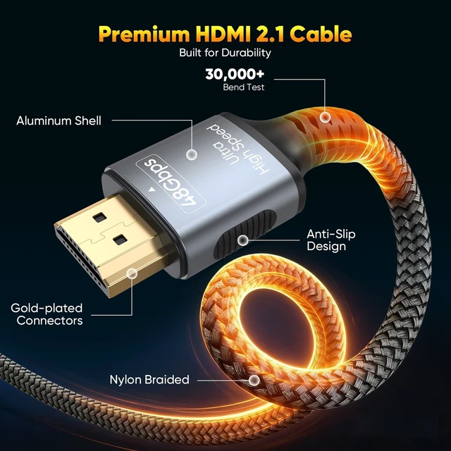 Alt view image 5 of 7 - URELEGAN Certified HDMI Cable 6FT 3-Pack,8K HDMI 2.1 Cord for Home Theater | Mlutipack Home Cinema Cables eARC,48Gbps & 8K@60Hz, Shielded HDMI Cable for Soundbar, Roku/Apple TV PS5, Xbox and Projector
