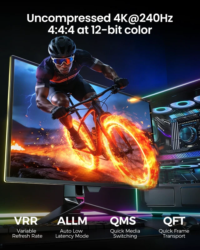 Alt view image 5 of 7 - H96 Certified Ultra96 HDMI Cable 6.6FT, 96Gbps HDMI 2.2 Cable 16K | 16K@60hz, 8K@120hz, 4K@240hz High Speed HDMI Cord Braided, FRL, Lip, eARC, HDR10+, HDCP for Home Theater Soundbar PS5 Monitor