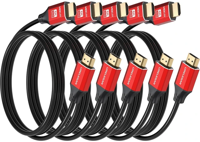 Main image of URELEGAN HDMI Cable 6FT 5-Pack Red,4K HDMI 2.0 Cord 6 FT for Home Theater | 18Gbps & 4K@60Hz HDMI ARC Cable for Soundbar,Roku/Apple TV, PS5,Xbox,Projector,Gaming Monitor, Computer-Red Aluminum Housing